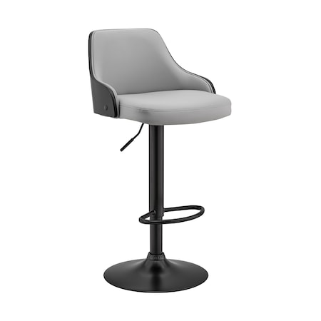 Armen Living Asher Adjustable Gray Faux Leather and Black Finish Bar Stool LCARBABLBLGR